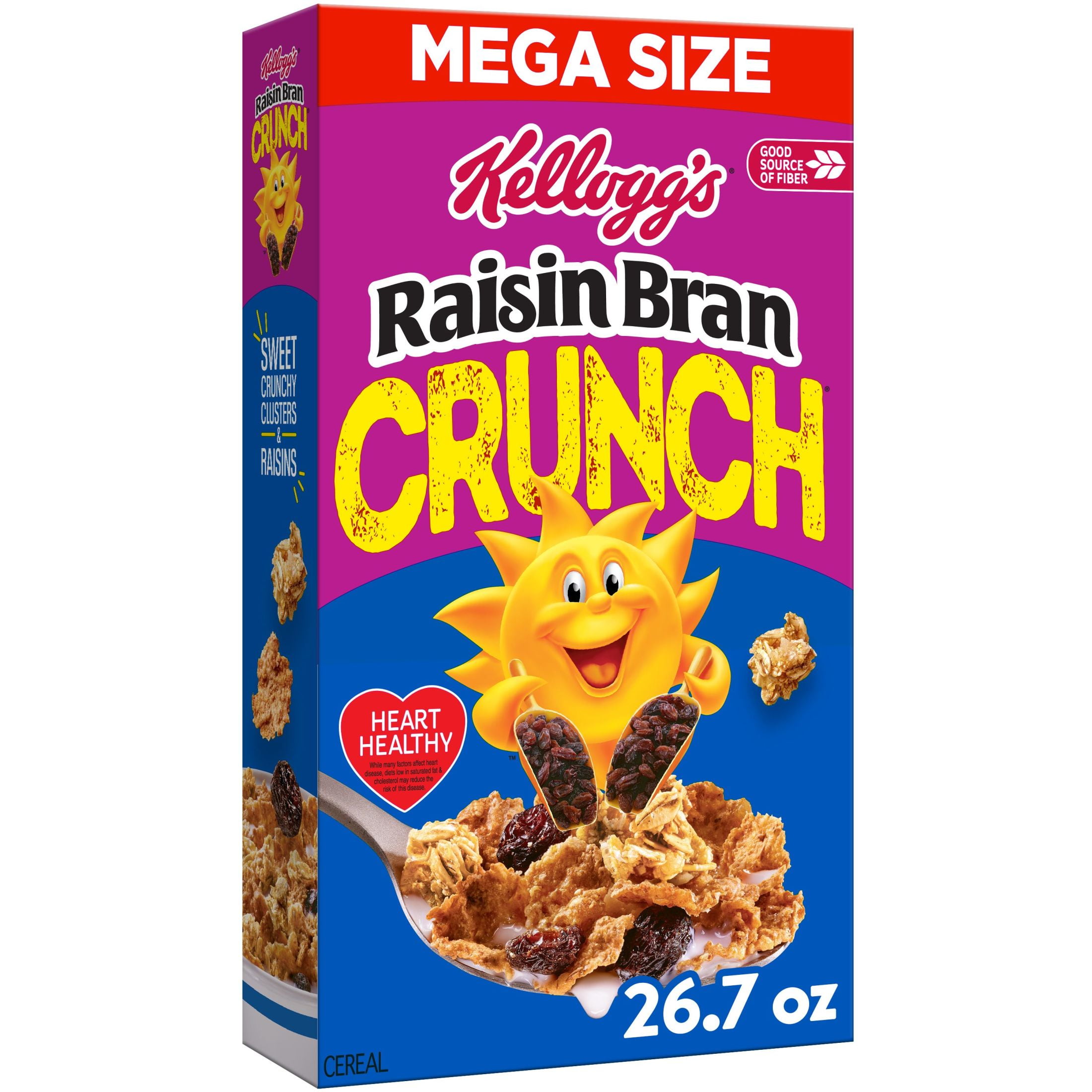 Kellogg's Raisin Bran Crunch Breakfast Cereal, Fiber Cereal, Family