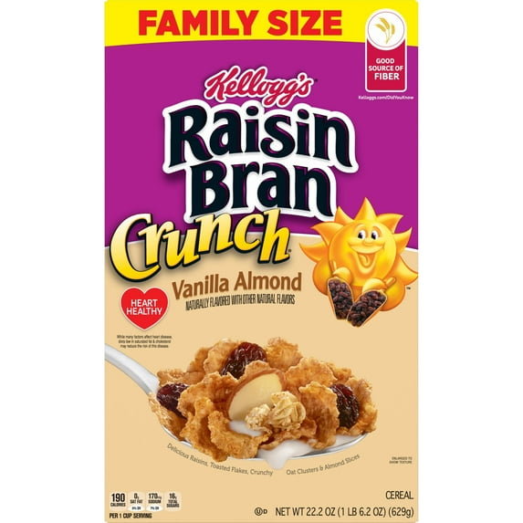Kellogg's Raisin Bran Crunch Vanilla Almond Cold Breakfast Cereal, 22.2 oz