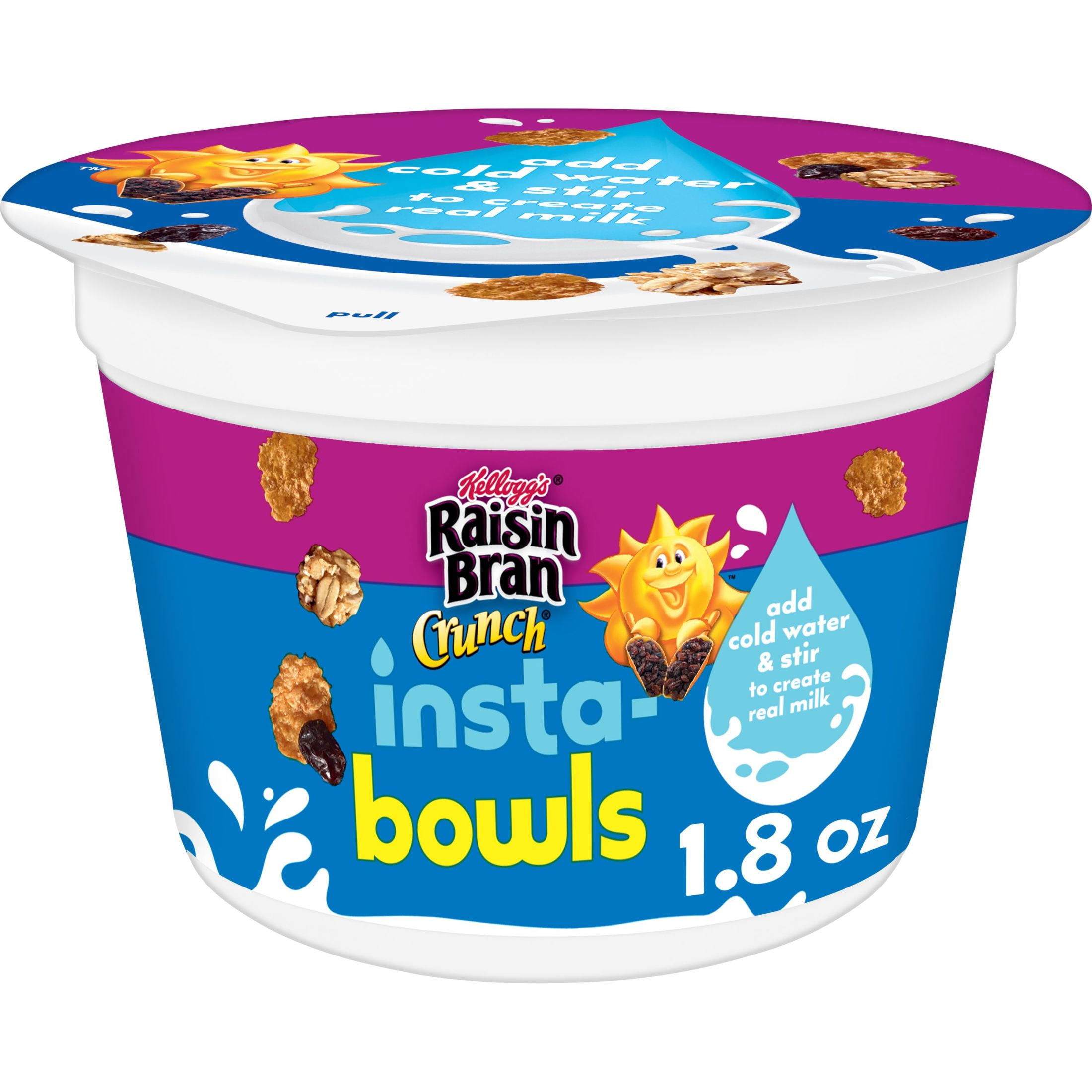 Kellogg's Raisin Bran Crunch Insta-Bowls Cold Breakfast Cereal, Instant Cereal, Kids Snacks, Original, 1.8oz Cup (1 Cup)