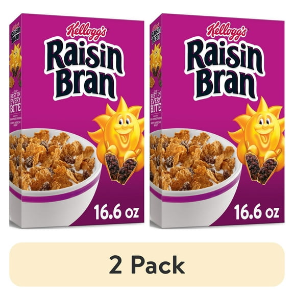 (2 pack) Kellogg's Raisin Bran Breakfast Cereal, Family Breakfast, Fiber Cereal, Original, 16.6oz Box (1 Box)
