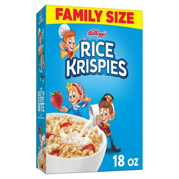 Kellogg's Rice Krispies Breakfast Cereal, 8 Vitamins and Mineral, Family Size, Original, 18oz Box - Pack of 3