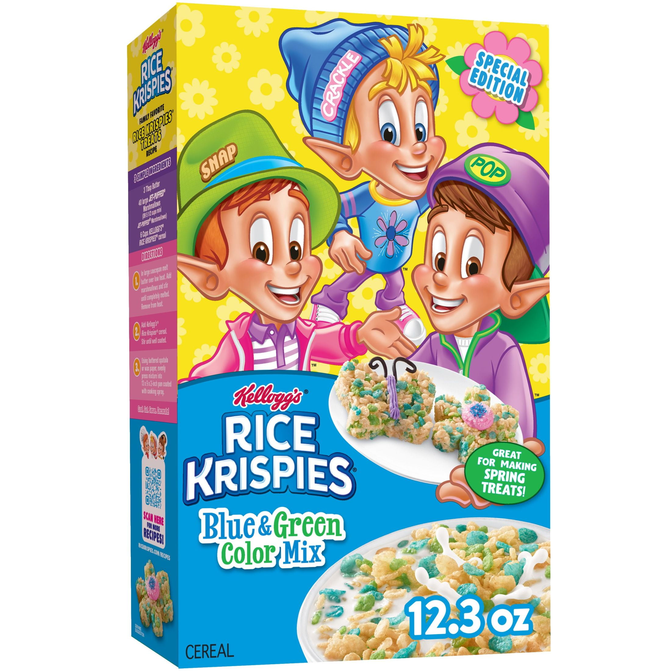 Kellogg's Rice Krispies Breakfast Cereal, Easter Snacks, Family Breakfast, Large Size, Blue and Green Color Mix, 12.3oz Box (1 Box)