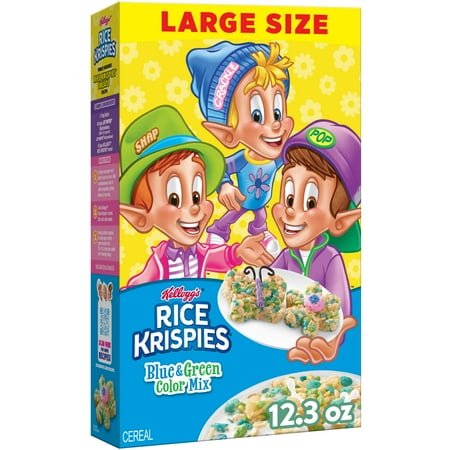 Kellogg's Rice Krispies Blue and Green Color Mix Cereal Large Size Box, 12.3 oz