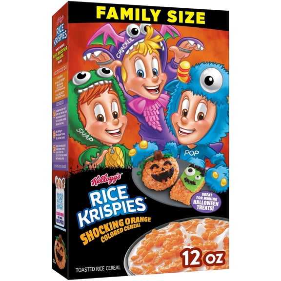 Kellogg's Rice Krispies Breakfast Cereal, Halloween Baking, Kids Snacks, Family Size, Shocking Orange, 12oz Box (1 Box)