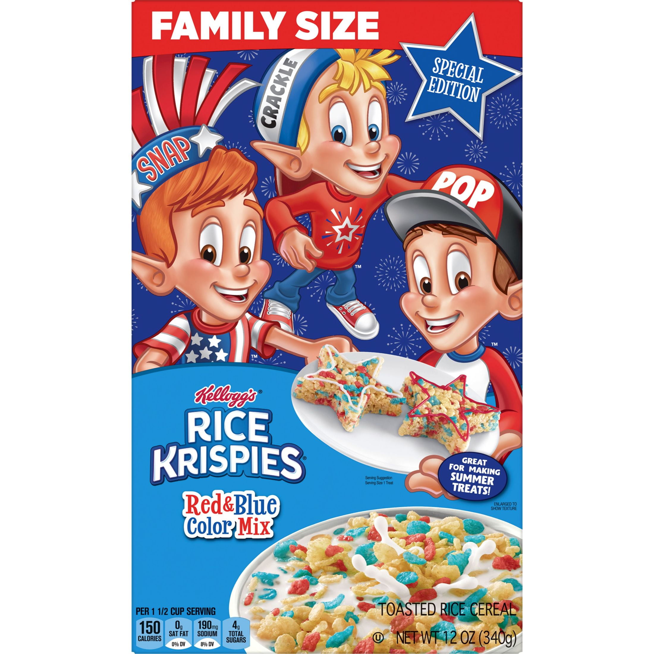 Kellogg's Rice Krispies Red and Blue Color Mix Breakfast Cereal, Family