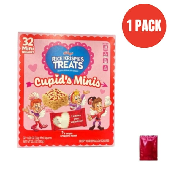 Kelloggs Rice Krispies Treats Cupids Minis, 32 Mini Crispy Marshmallow Squares (12.4 oz), Valentines Candy Snacks + BONUS LaPrima Morceau Bonbon