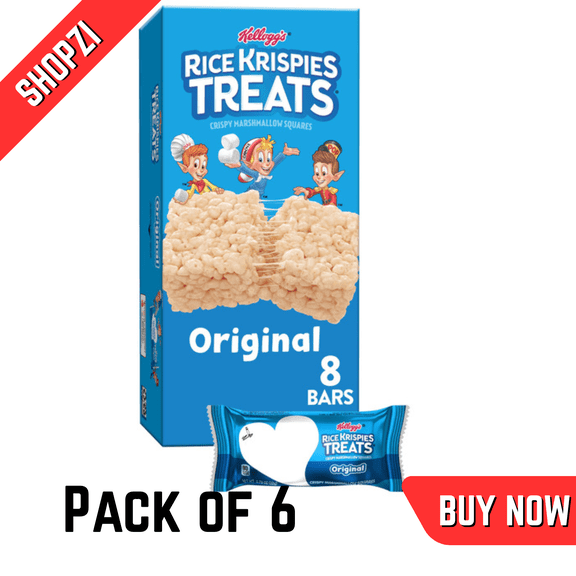 Kelloggs Rice Krispies Treats Original Crispy Marshmallow Squares, Kids Snacks, Single Serve, 8 Count Box, 6 Pack