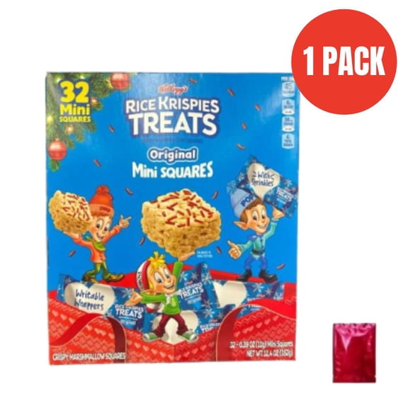 Kelloggs Rice Krispies Treats Original Mini Squares with Sprinkles, 32 Count (0.39 oz Each), Crispy Marshmallow Snack Bars + BONUS LaPrima Morceau Bonbon