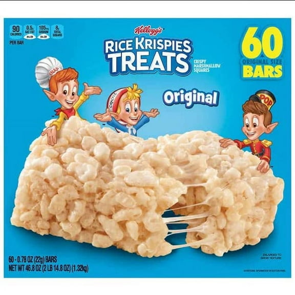 Kellogg's Rice Krispies Treats SE33Crispy Marshmallow Squares Individually Wrapped Bars, 60 Count - 1 Box_AB