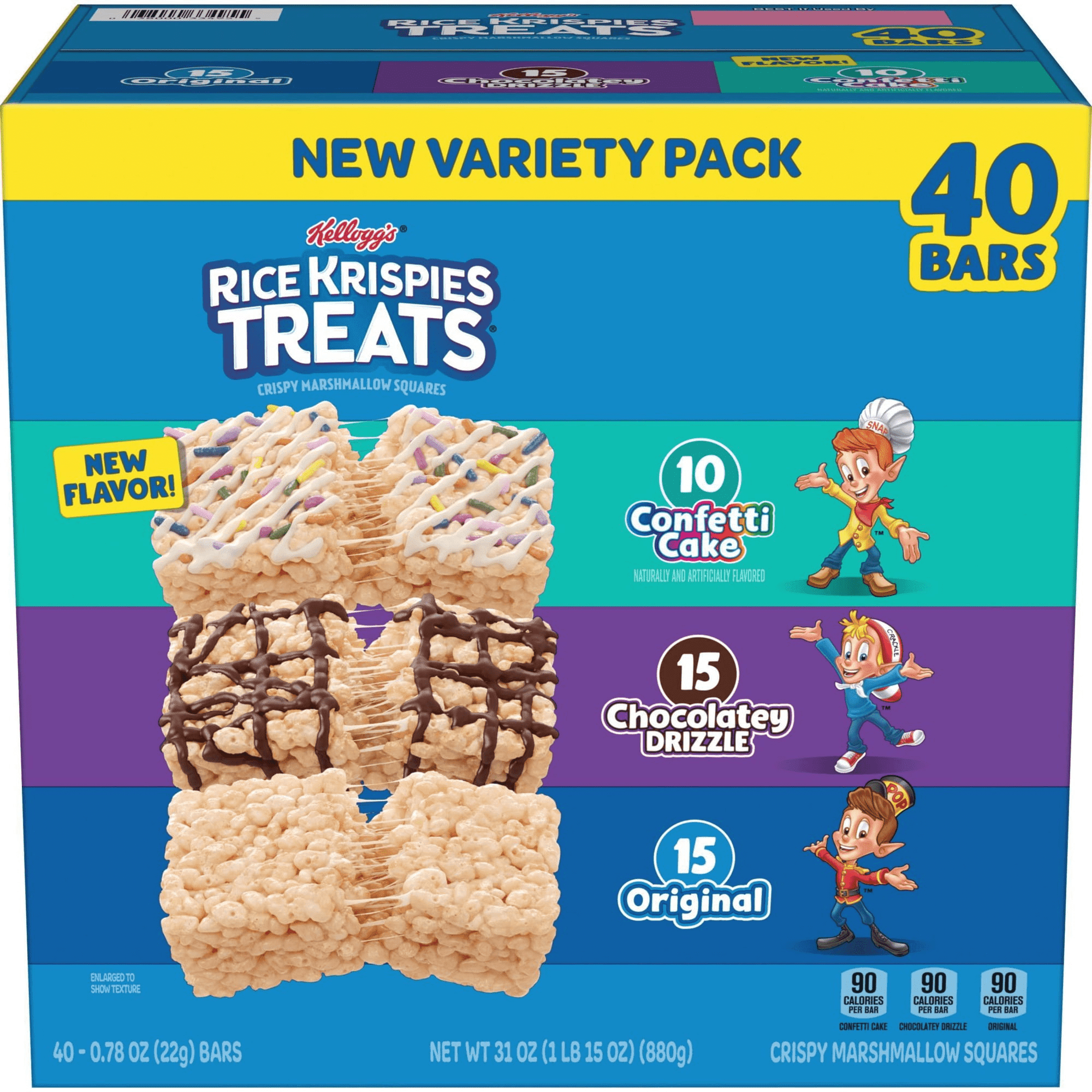 Kellogg's Rice Krispies Treats Squares, Variety Pack, 40 ct. Confetti Cake, Chocolate, Original