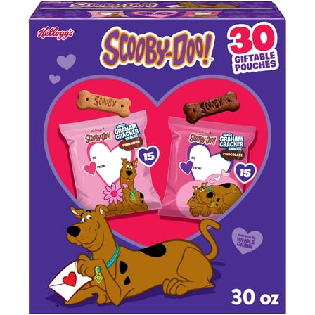 Kellogg's SCOOBY-DOO! Variety Pack Baked Graham Cracker Snacks, Valentine's Day, 30 Count