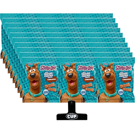 Kellogg's Scooby Doo Cinnamon Graham Cracker Sticks, 1 oz Bags (Pack of 30) with By The Cup Bag Clip