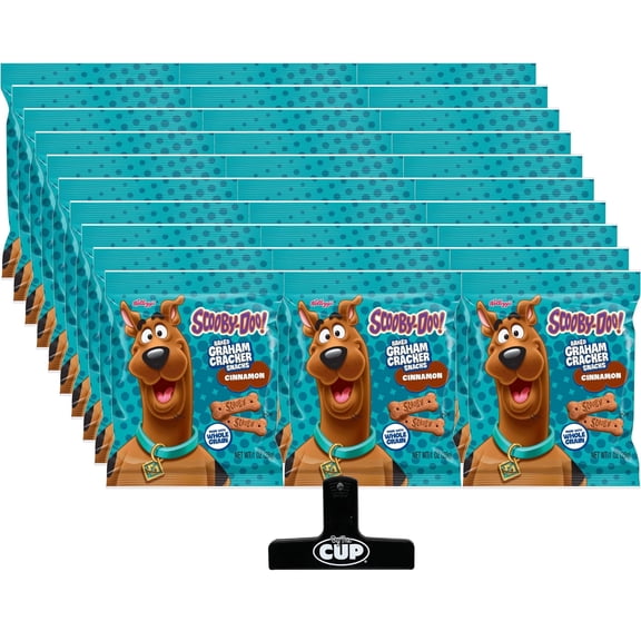 Kellogg's Scooby Doo Cinnamon Graham Cracker Sticks, 1 oz Bags (Pack of 30) with By The Cup Bag Clip