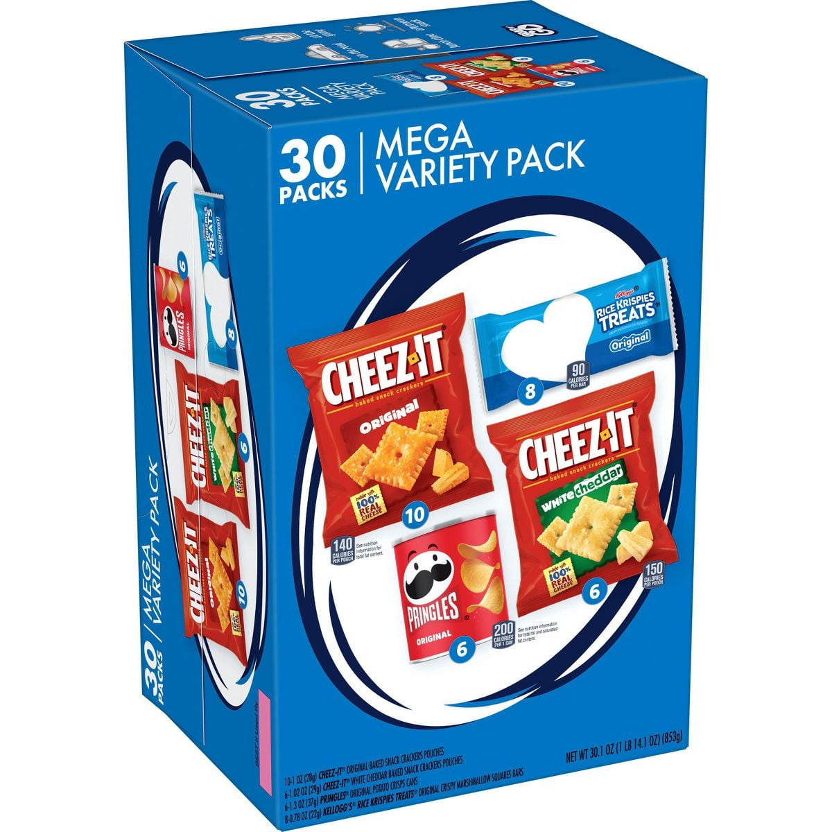 Kellogg's Cheez-It, Pringles & MSF2 Rice Krispies Treats Snacks Mega Variety Pack, 30.1oz Box (30 Count)
