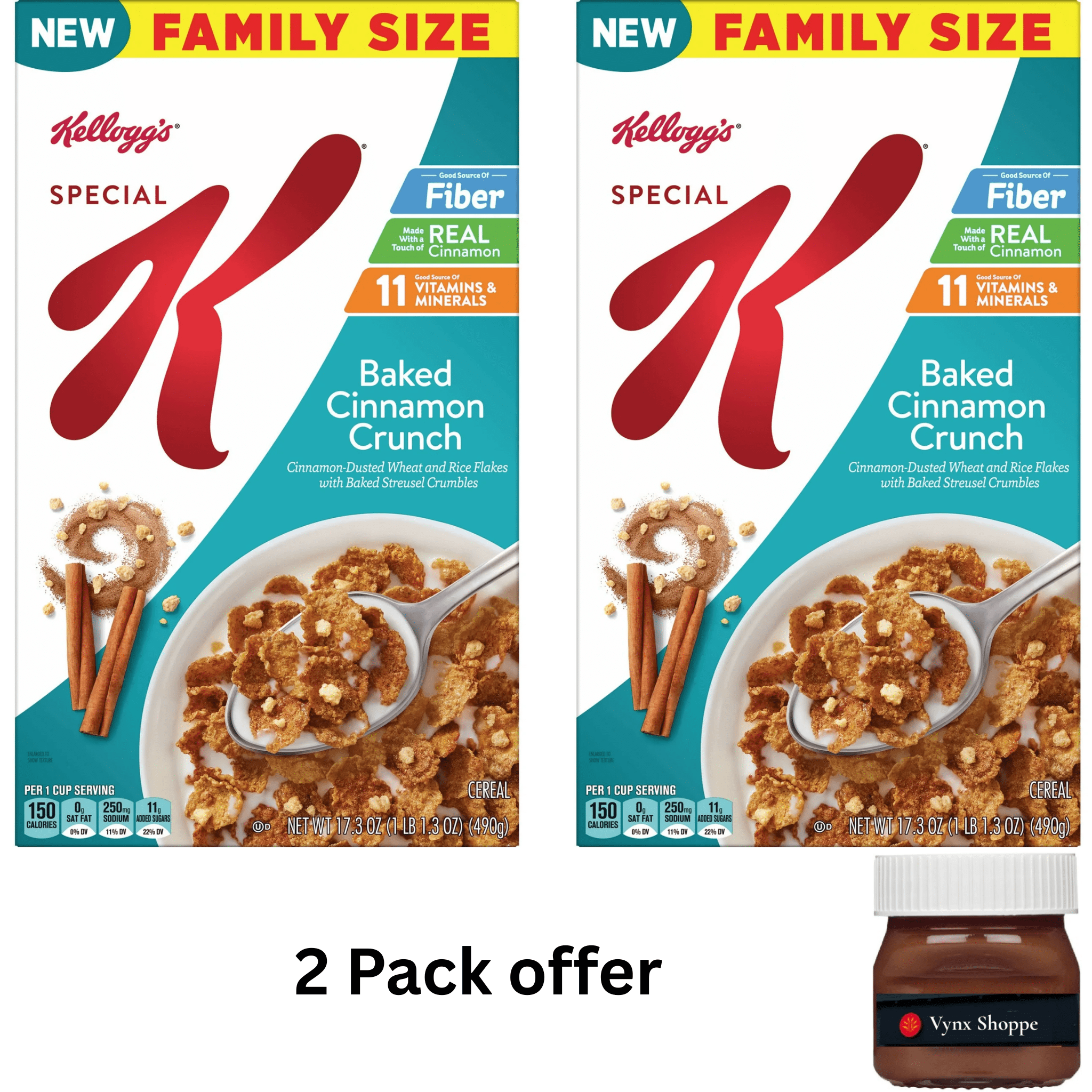 Kellogg's Special K Baked Cinnamon Crunch Breakfast Cereal, Good Source of Fiber, Family Size, 17.3 oz