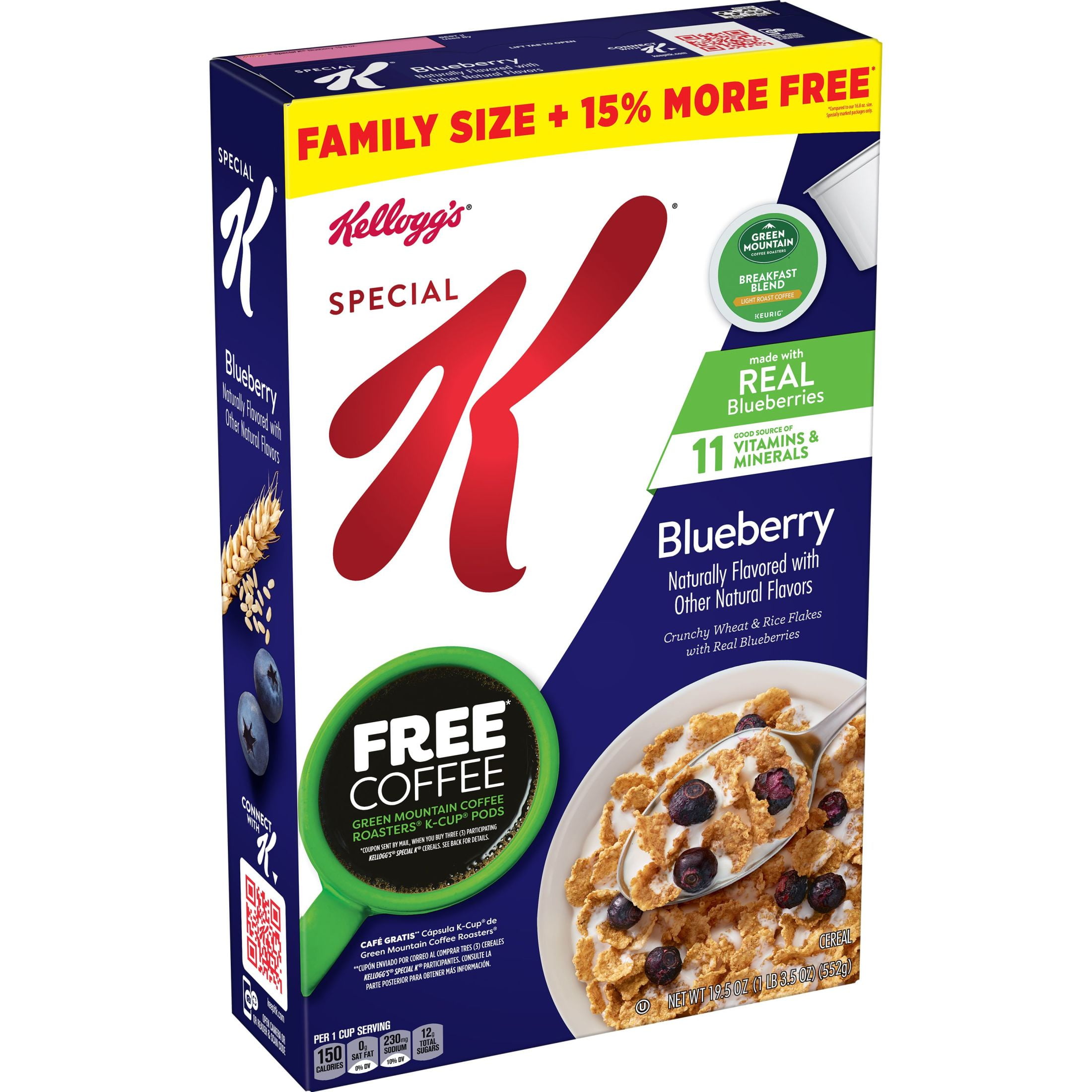 Kellogg's Special K Blueberry Cold Breakfast Cereal, Family Size, 19.5