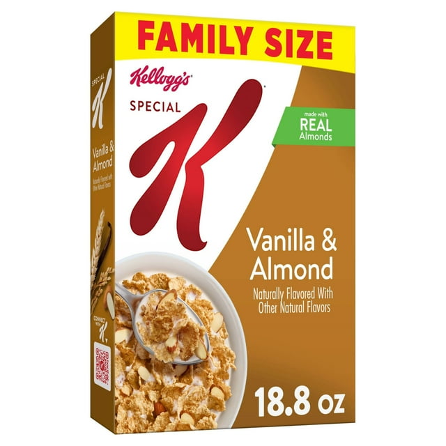 Kellogg's Special K Breakfast Cereal, 11 Vitamins and Minerals, Made with Real Almonds, Family Size, Vanilla and Almond, 18.8oz Box (1 Box)
