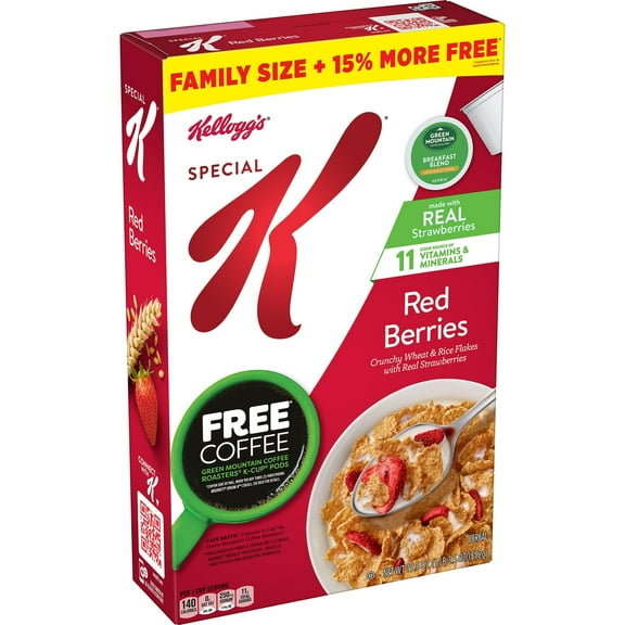 Kellogg's Special K, Breakfast Cereal, Family Size, Red Berries, Made with Real Strawberries, 19.5oz Box (1 Count)