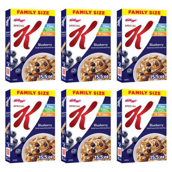 Kellogg's Special K Breakfast Cereal, Fiber Cereal, Family Breakfast, Family Size, Blueberry, 15.5oz (Pack 6)