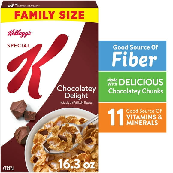 Kellogg's Special K Breakfast Cereal, Fiber Cereal, Family Breakfast, Family Size, Chocolatey Delight, 16.3oz Box (1 Box)