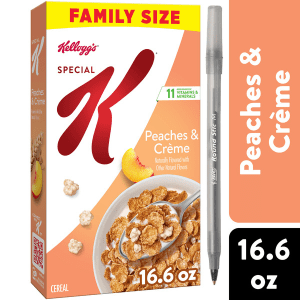 Kelloggs Special K Breakfast Cereal, Fiber Cereal, Family Breakfast, Family Size, Peaches and Creme, Box (1 Box) with pan