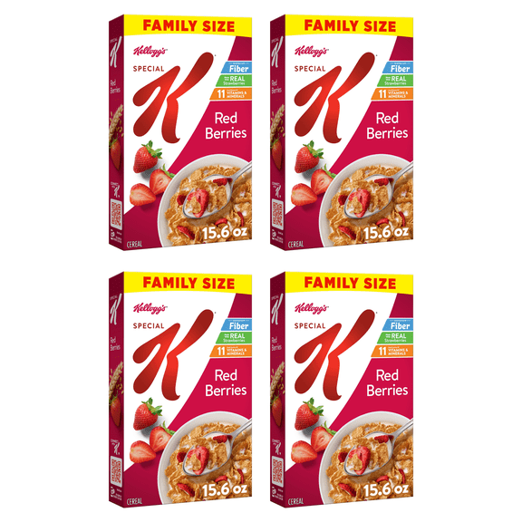 Kellogg's Special K Breakfast Cereal, Fiber Cereal, Family Breakfast, Family Size, Red Berries, 15.6oz (Pack 4)