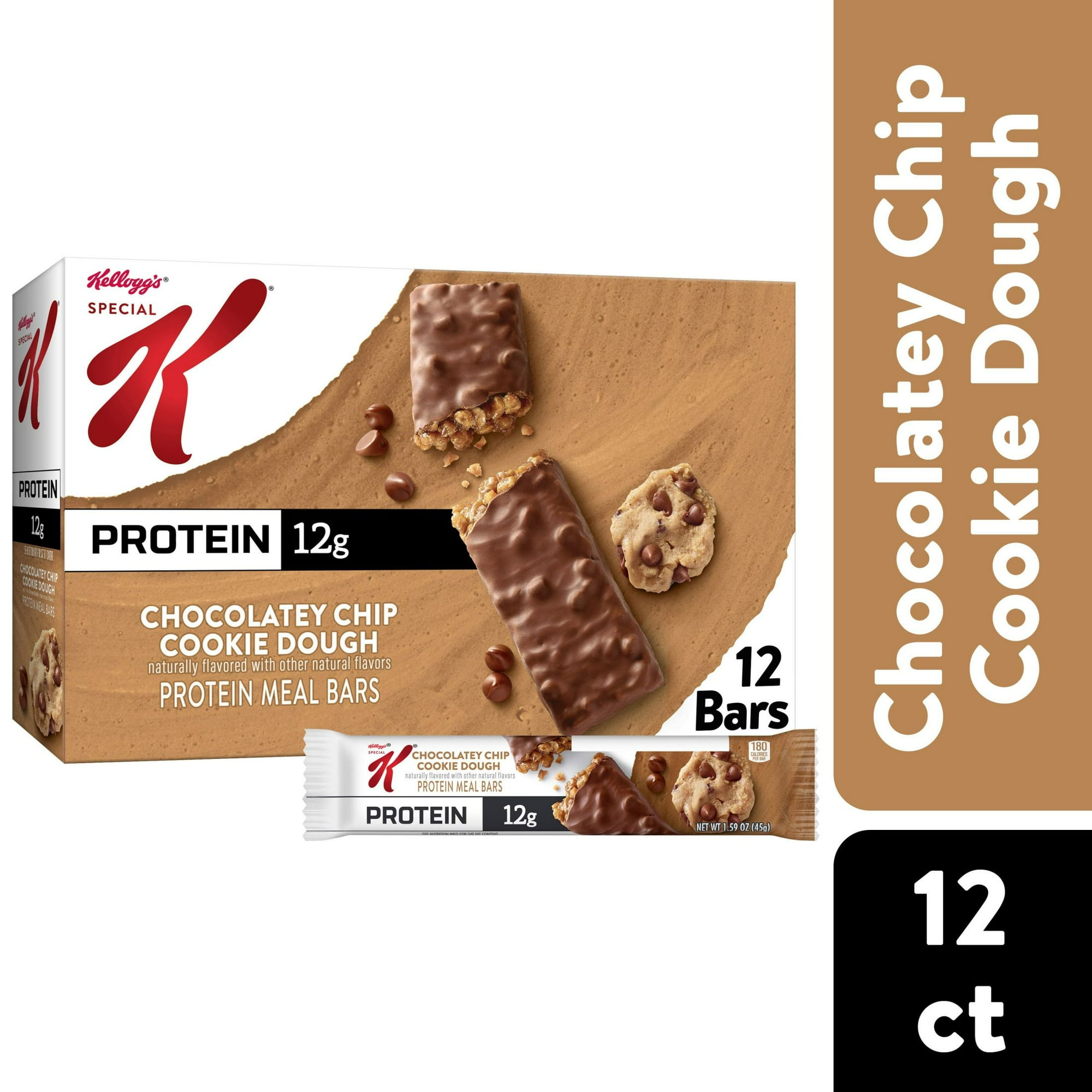 Kellogg's Special K Chocolatey Chip Cookie Dough Chewy Protein Meal Bars,  19 oz, 12 Count