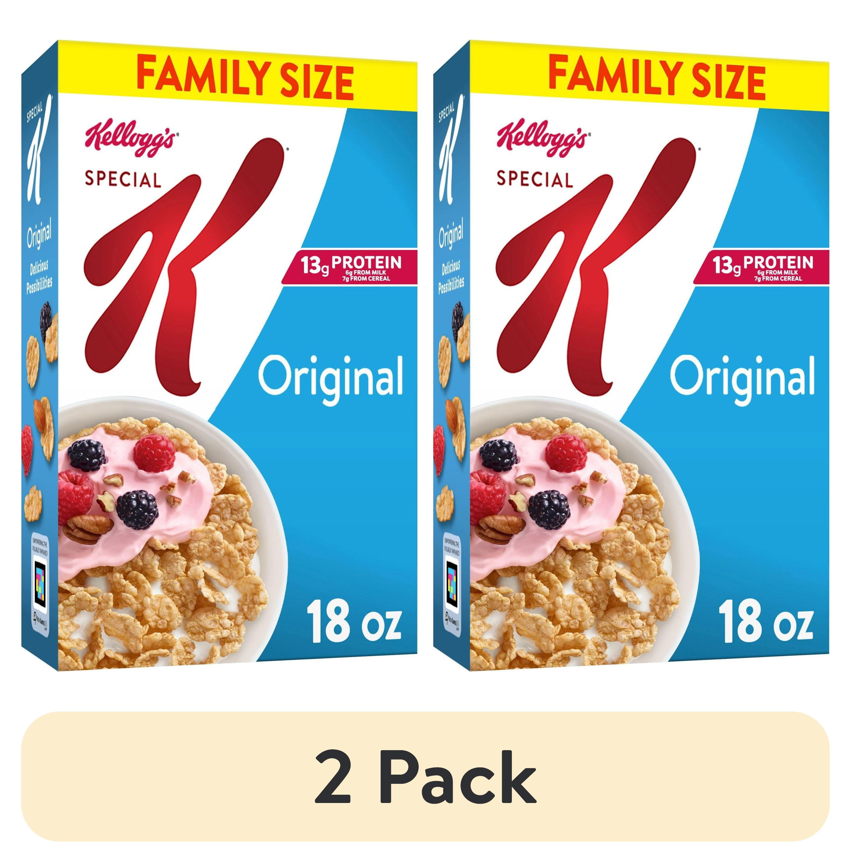 (2 pack) Kellogg's Special K Original Cold Breakfast Cereal, Family Size,  18 oz Box