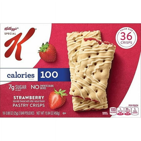 Kellogg's Special K Pastry Crisps, 100 Calories, Breakfast Bars, Value Size, Strawberry, 15.84oz Box (36 Crisps)