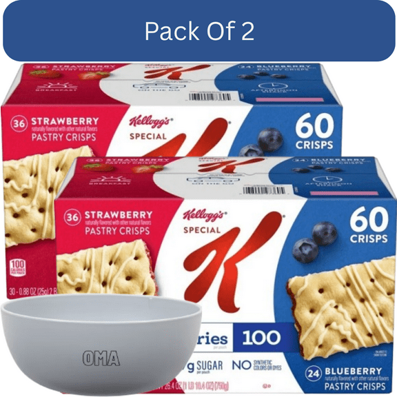 Kelloggs Special K Pastry Crisps Variety Pack, 60 Count With White Bowl By OMA