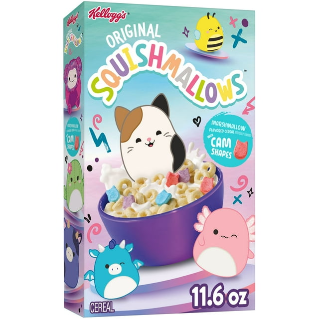 Kellogg's Squishmallows Breakfast Cereal, Kids Cereal, Family Breakfast, Original with Marshmallows, 11.6oz Box (1 Box)