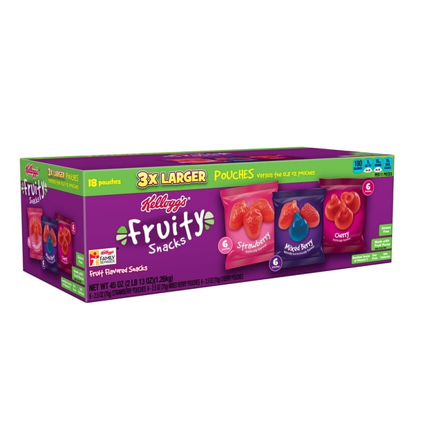 Kellogg's Strawberry Mixed Berry and Cherry Fruit Snacks 45 oz 18 ct