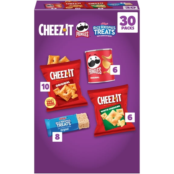Cheez-It, Pringles & Rice Krispies Variety Pack Lunch Snacks, 30.1 oz, 30 Count