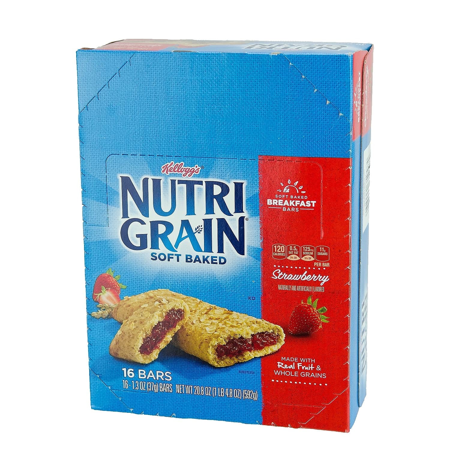 KELLOGGS 35945 Nutri-Grain Cereal Bars, Strawberry, Indv Wrapped 1.3Oz Bar, 16/Box