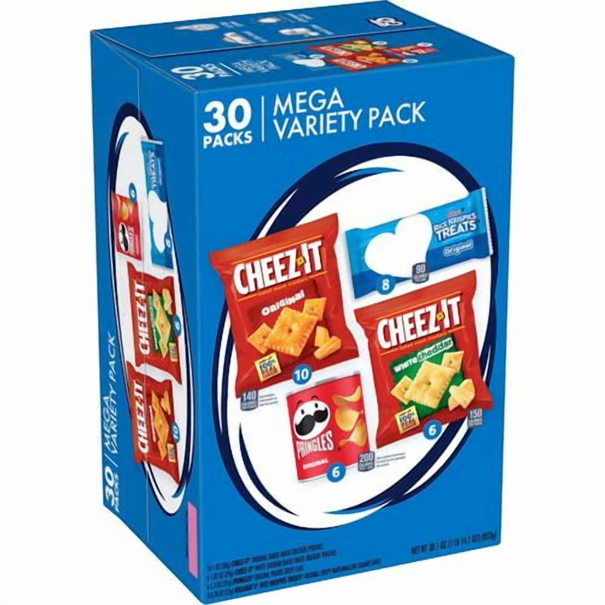 Kelloggs Cheez-It, Pringles & Rice Krispies Treats Snacks Mega Variety Pack, 30.1Oz Box (30 Count) - Pack of 2