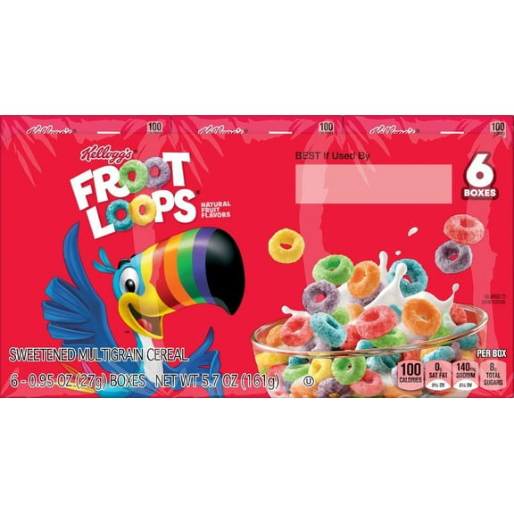 Kelloggs Froot Loops Original Breakfast Cereal Handy Packs, 5.7 oz 6 Count Box