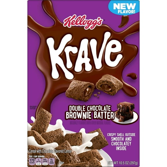 Kelloggs Krave Double Chocolate Brownie Batter Cold Breakfast Cereal, 10.5oz Box