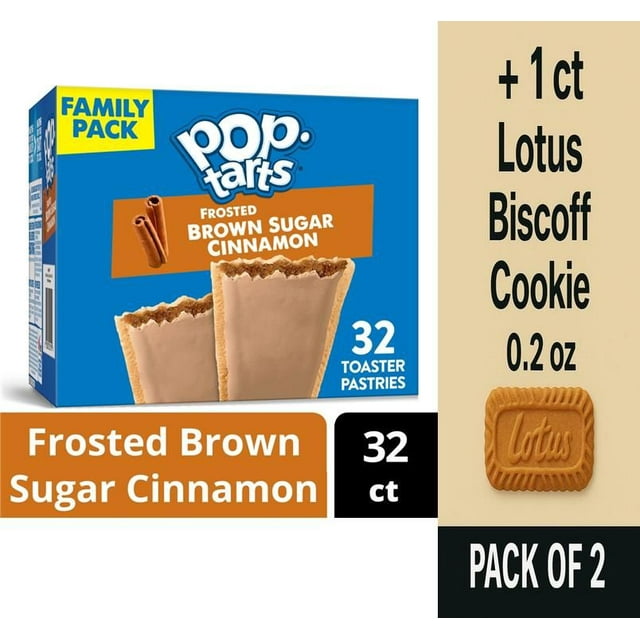 Kelloggs Pop-Tarts Brown Sugar Cinnamon Toaster Pastries 32 ct - Pack of 2 & Lotus Biscoff Cookie - 0.2 Oz - 1 ct