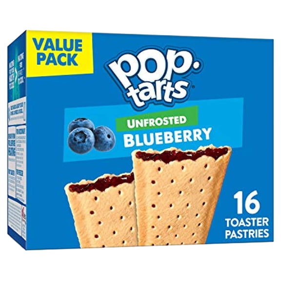 Kelloggs Pop-Tarts Unfrosted - Toaster Pastries Breakfast For Kids, 16 Count, 27 Oz (Unfrosted Blueberry)