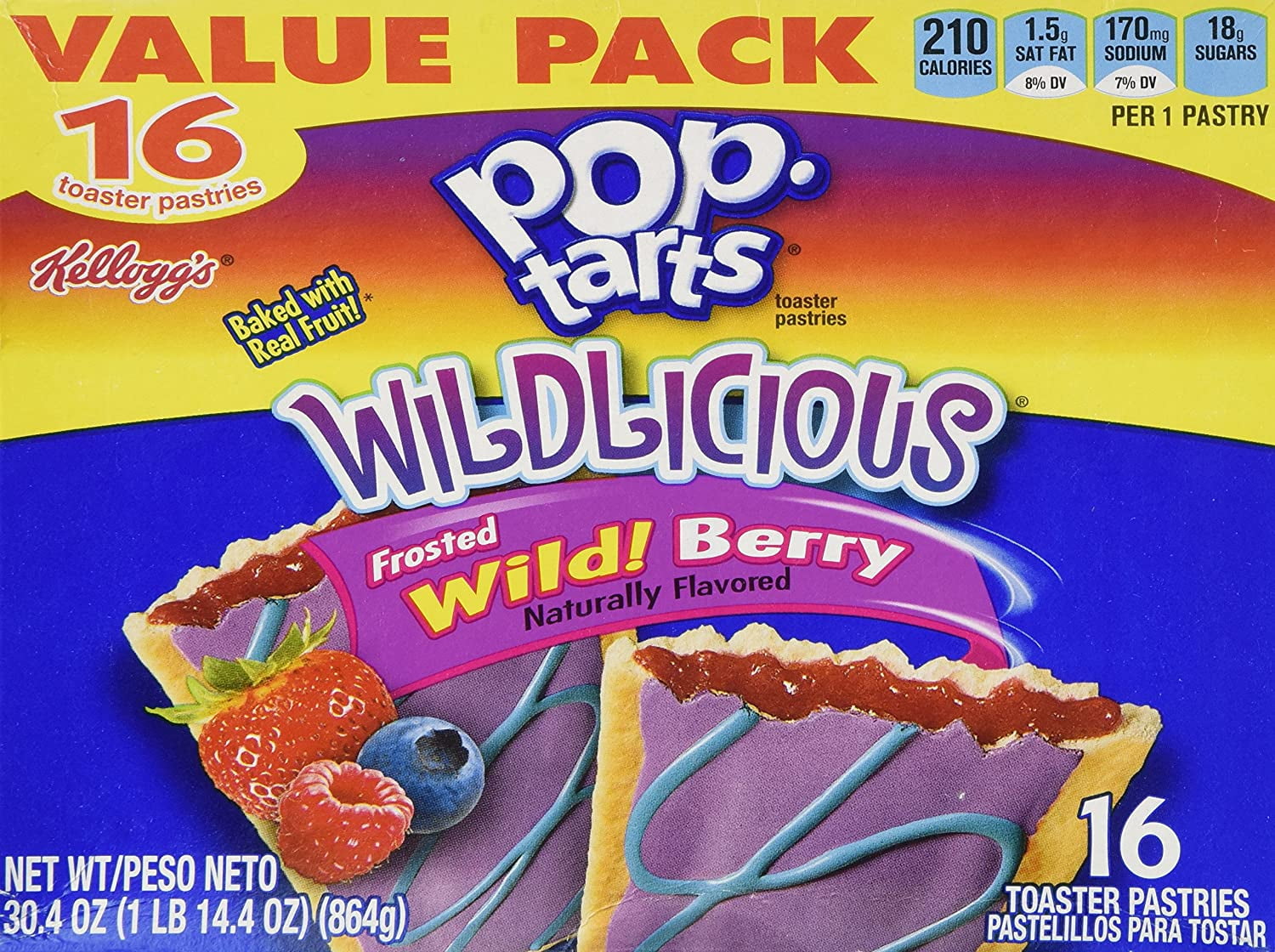 Kelloggs Pop-Tarts Wildlicious Frosted Wild! Berry, 16 Ct, 30.4 Oz