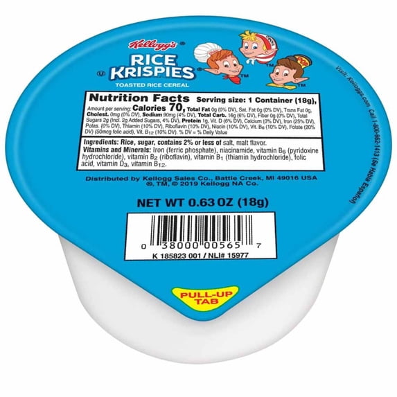Kelloggs Rice Krispies, Breakfast Cereal in a Cup, Fat-Free, Bulk Size, 96 Count (Pack of 96, 0.63 oz Cups)