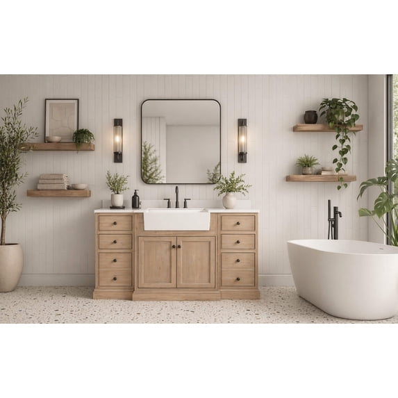 Kelly 60" Bathroom Vanity Weathered Fir - White Engineered Stone Countertop