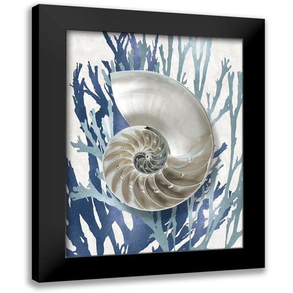 Kelly, Caroline 12x14 Black Modern Framed Museum Art Print Titled - Shell Coral Aqua Blue II
