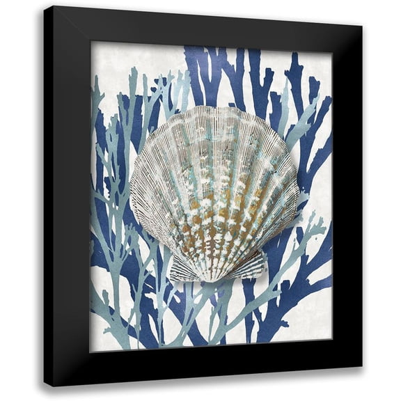 Kelly, Caroline 12x14 Black Modern Framed Museum Art Print Titled - Shell Coral Aqua Blue IV