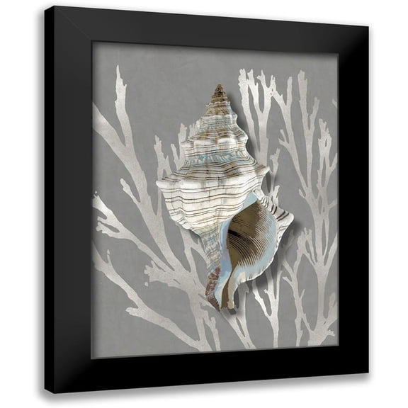 Kelly, Caroline 12x14 Black Modern Framed Museum Art Print Titled - Shell Coral Silver on Gray III