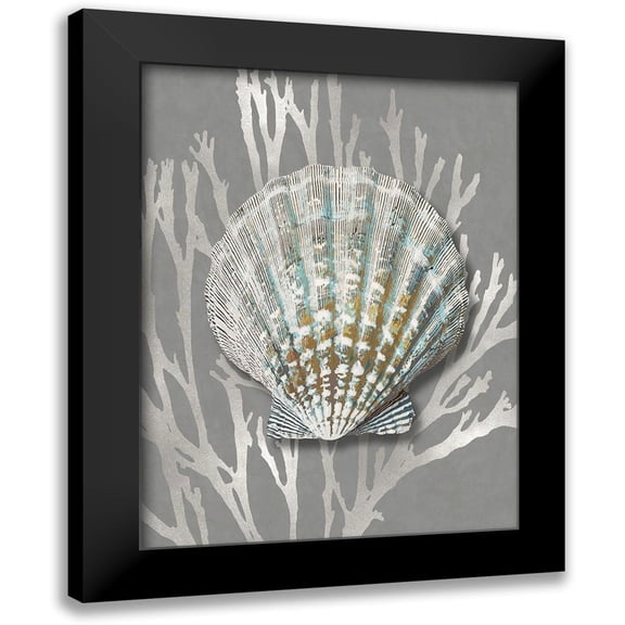 Kelly, Caroline 12x14 Black Modern Framed Museum Art Print Titled - Shell Coral Silver on Gray IV
