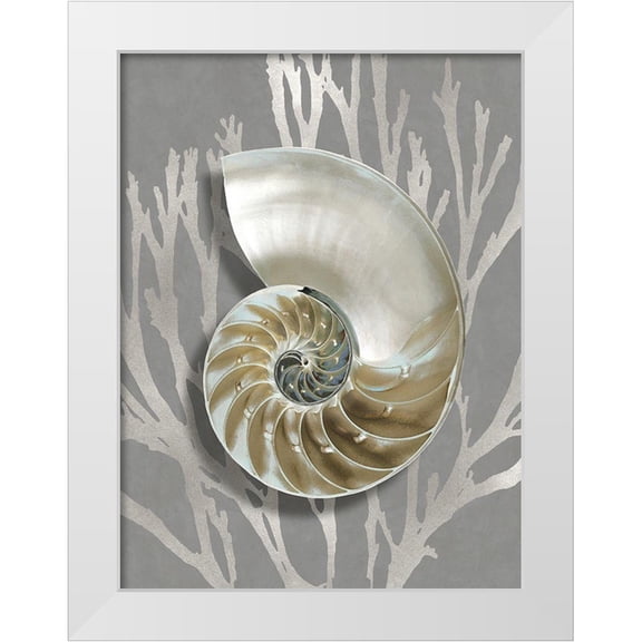 Kelly, Caroline 12x14 White Modern Wood Framed Museum Art Print Titled - Shell Coral Silver on Gray II