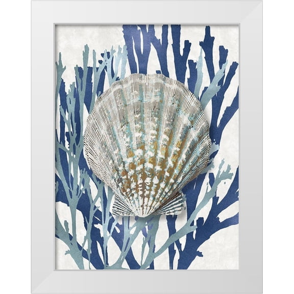 Kelly, Caroline 15x18 White Modern Wood Framed Museum Art Print Titled - Shell Coral Aqua Blue IV