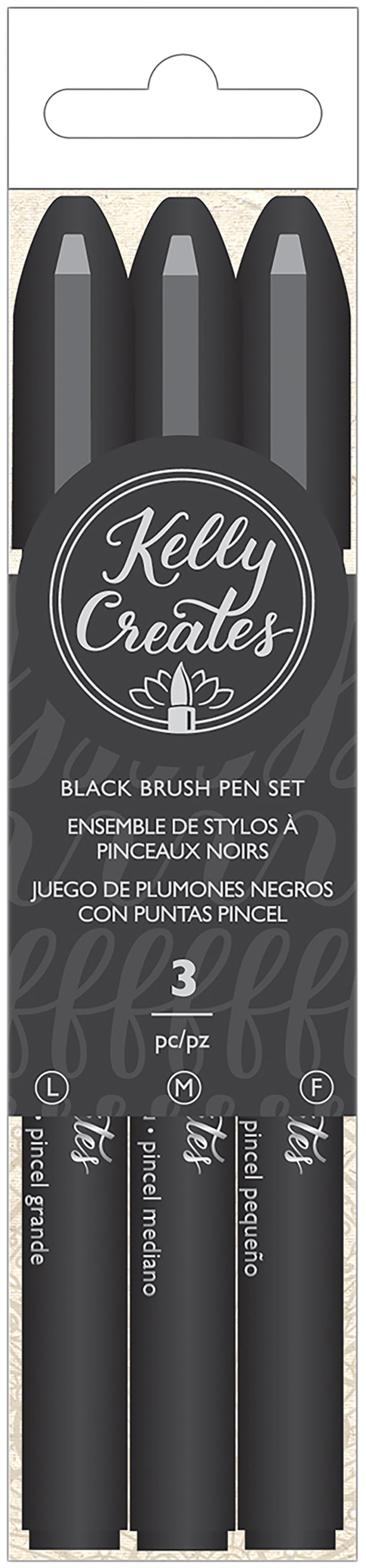 Kelly Creates Small Brush Pens 3/Pkg-Black; Fine, Medium & Bold Brush ...