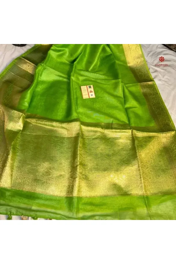Kelly Green Pure Linen Banarasi Saree